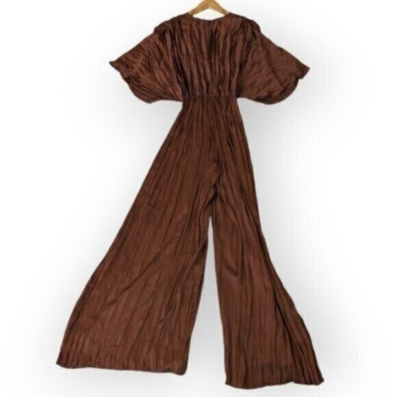 Zara Brown Wrinkled Satin Effect Jumpsuit Size XS Women - Picture 4 of 8